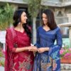 Roman Silk Salwar Suit with Floral Print and Beaded Handwork