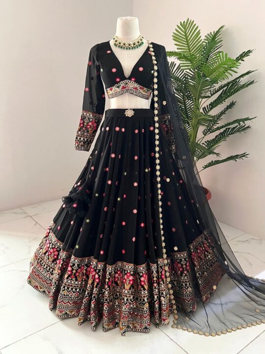 Semi-stitched Georgette Chaniya Choli with thread and sequin work