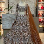 Front view of Butterfly Net Mirror Work Lehenga Choli