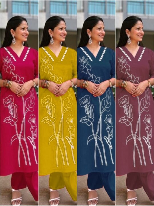 roman silk kurti pant