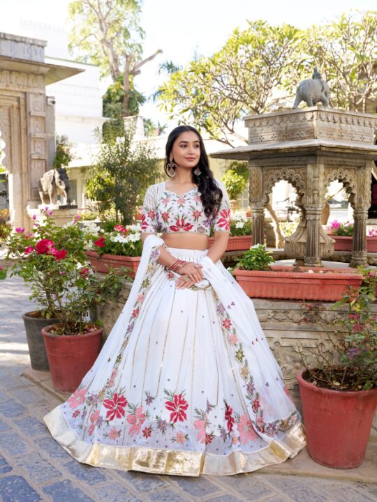 Front view of Georgette Chaniya Choli with sequins embroidery