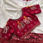 Hand-embroidered Lucknowi Chikankari saree with foil border and tassels
