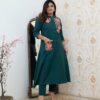 Woman wearing embroidered cotton kurti with pant set – Pramukhmart