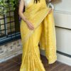Tusser Cotton Embroidered Saree with Sequin and Cutwork Blouse - Pramukhmart