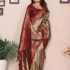Handloom Tissue Silk Saree with contrast zari border and rich pallu by Pramukhmart