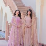 Elegant Fendy chiffon gown with sequin embroidered dupatta – front and back view