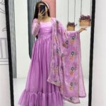 Elegant embroidered Fendy gown with sequin dupatta – Pramukhmart