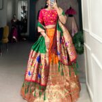 Paithani Jacquard Lehenga Choli with Zari Weaving and Embroidered Blouse - Pramukhmart