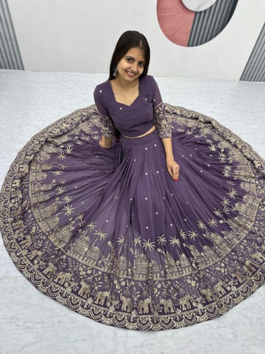 Fox georgette embroidered lehenga choli with dupatta – Pramukhmart