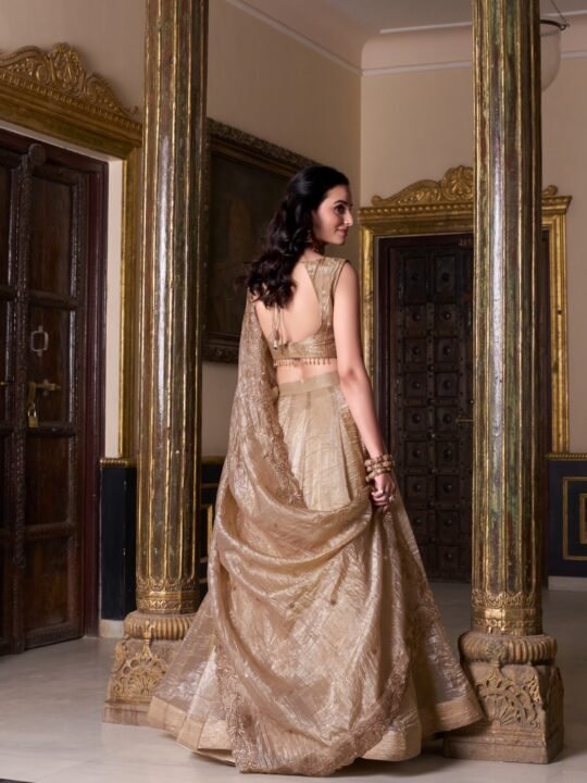 5-meter flair stitched lehenga in Gold Crush fabric