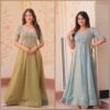 Premium embroidered Fendy fabric gown with beads work and round neck – Pramukhmart
