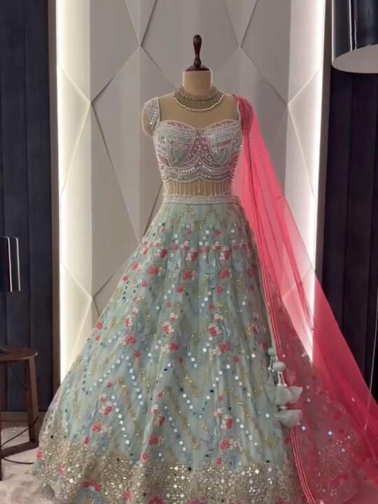 real mirror work lehenga