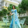Soft linen cotton saree with floral print and zari border – Pramukhmart