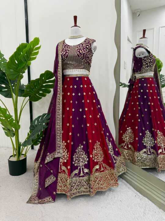 Georgette embroidered lehenga choli with sequin and lace dupatta – Pramukhmart