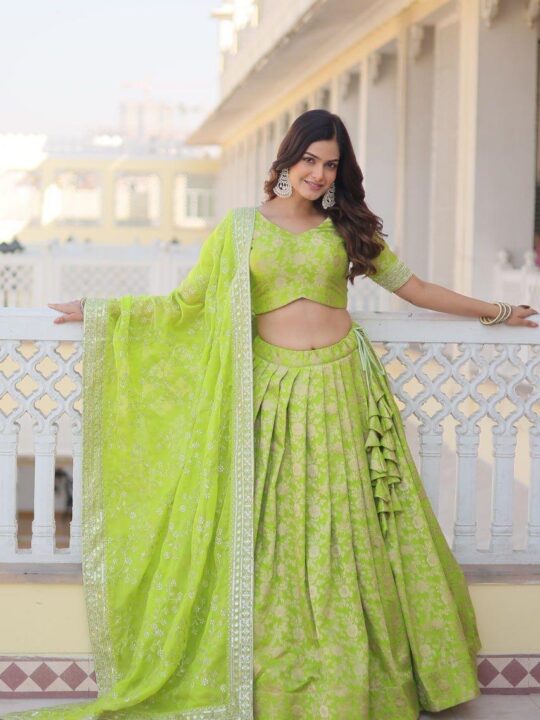 Designer viscose jacquard lehenga choli with sequin embroidery and silk dupatta