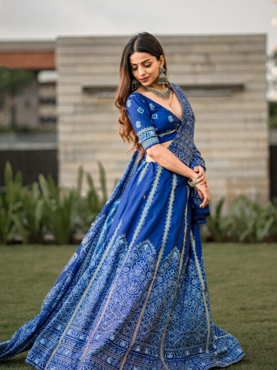 Bandhani Print Chaniya Choli with Gota Patti Work in Vaishali Silk