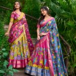 Kalamkari Dola Silk Lehenga with Zari Border and Dupatta