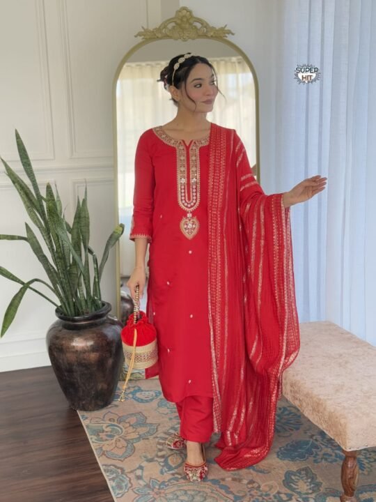 Close-up of zari embroidery and lace dupatta details