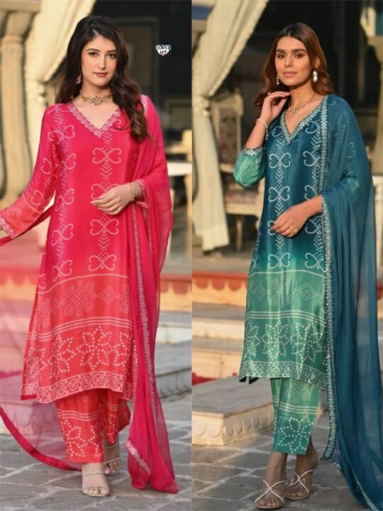 Elegant Chinon Silk Kurti Set with Embroidery and Dupatta – Pramukhmart