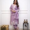 Roman Silk Kurti Set with Hand Embroidery and Organza Dupatta