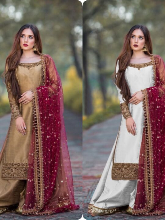 Chinon Silk Kurti Plazzo Dupatta Set with Sequin Embroidery – Pramukhmart