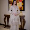 Embroidered Chinon silk kurti with plazzo and dupatta – front view