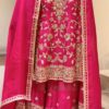 Front view of Chinon Silk Top Plazzo Dupatta Set with embroidery