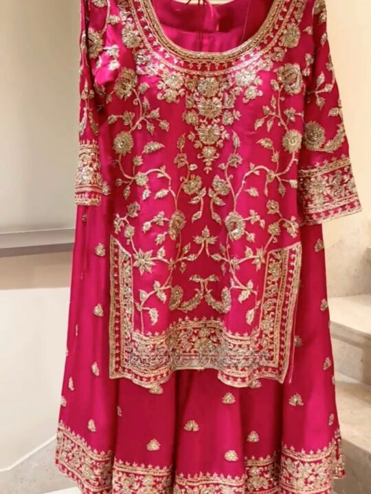 Back view of embroidered Top Plazzo Dupatta Set for women