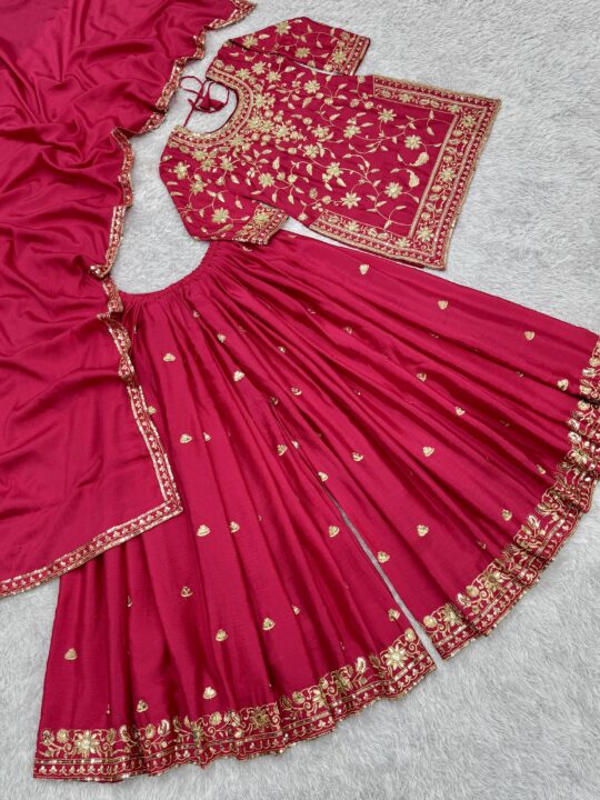 Close-up of lace border dupatta with sequence work