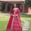 Pink embroidered faux blooming gown with Russian silk dupatta
