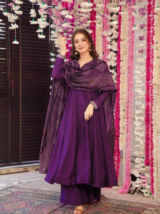 bandhani chinnon silk suit