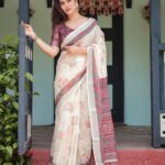 ivory geometric print saree