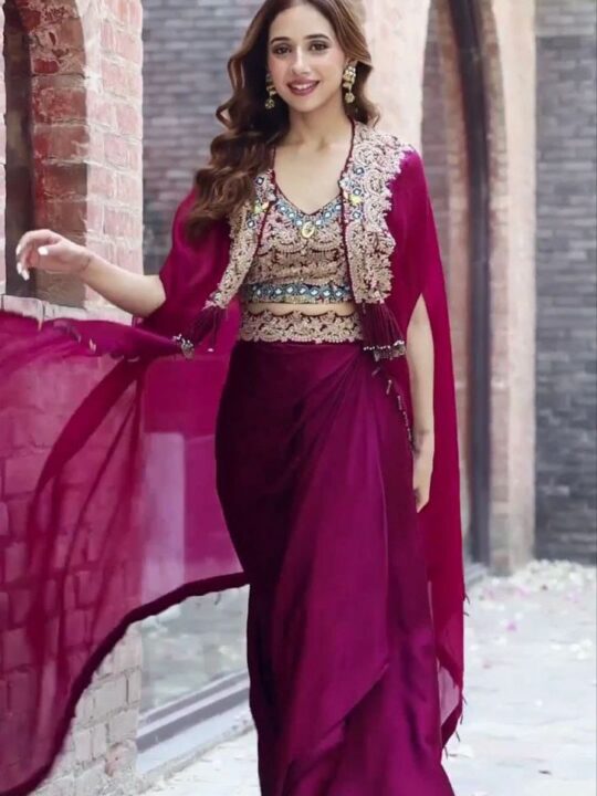 Embroidered Organza Shrug with Sarara Set for Women