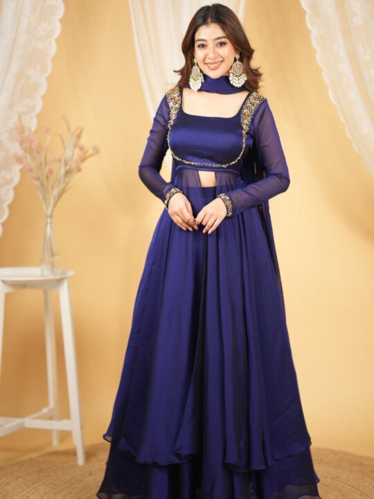 Blue Rangoli Silk Chaniya Choli with Handwork Neck and Embroidered Dupatta
