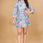 Floral rayon one piece dress with fancy belt for women – Pramukhmart