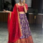 Kalamkari print Dola silk lehenga with tassels and embroidered dupatta