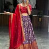 Kalamkari print Dola silk lehenga with tassels and embroidered dupatta