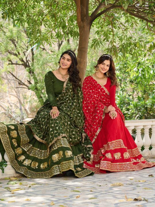 Vichitra Silk Embroidered Gown with Dupatta – Pramukhmart