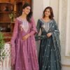 Embroidered Star Georgette Gown with Dupatta for Women – Pramukhmart