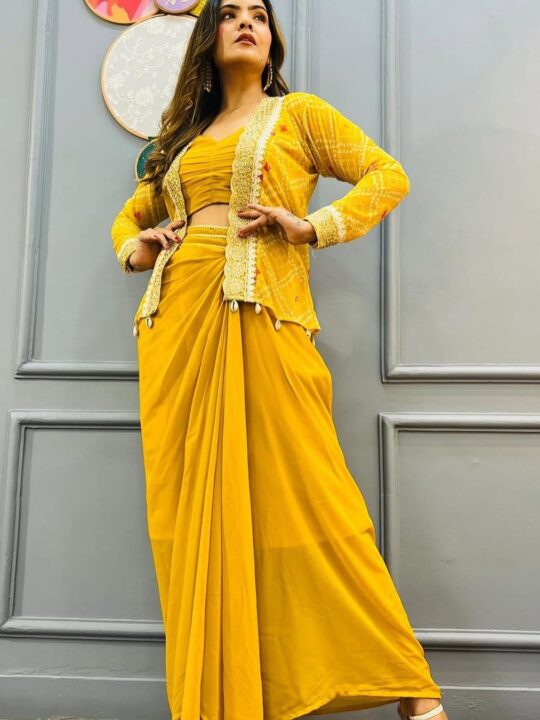 Full stitched printed Koti with embroidery – Women’s Saree Set