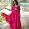 Pink Anarkali dress with dupatta in chinnon silk