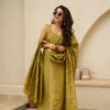 Neon embroidered kurta palazzo set with dupatta in chinnon silk – front view