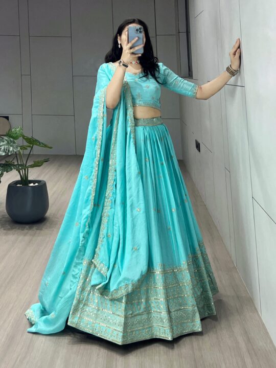Stitched Lehenga with matching embroidered dupatta