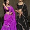Black and purple georgette lehenga with tassels