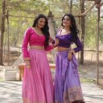 Lavender chaniya choli with Kalamkari border