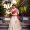Golden zari lehenga choli with Jacquard fabric and shimmer dupatta – front view
