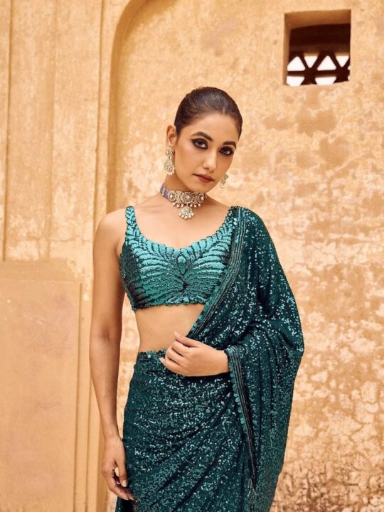 Mono Banglori silk blouse with sequin embroidery – front and back