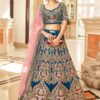 Teal blue bridal velvet lehenga choli with sequins and zari embroidery – Pramukhmart