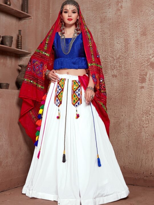 White Chaniya Choli with Tassels and Gamthi Work