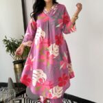Embroidered cotton kurti pant cord set for women – Pramukhmart